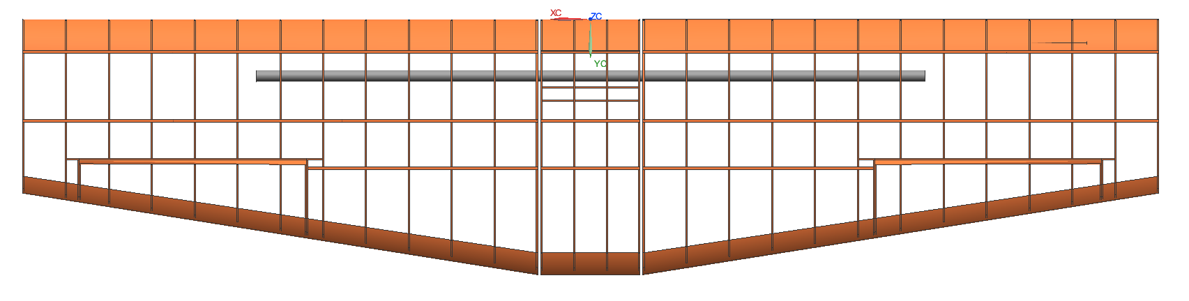 Structural layout consists of a basic rib and spar configuration.