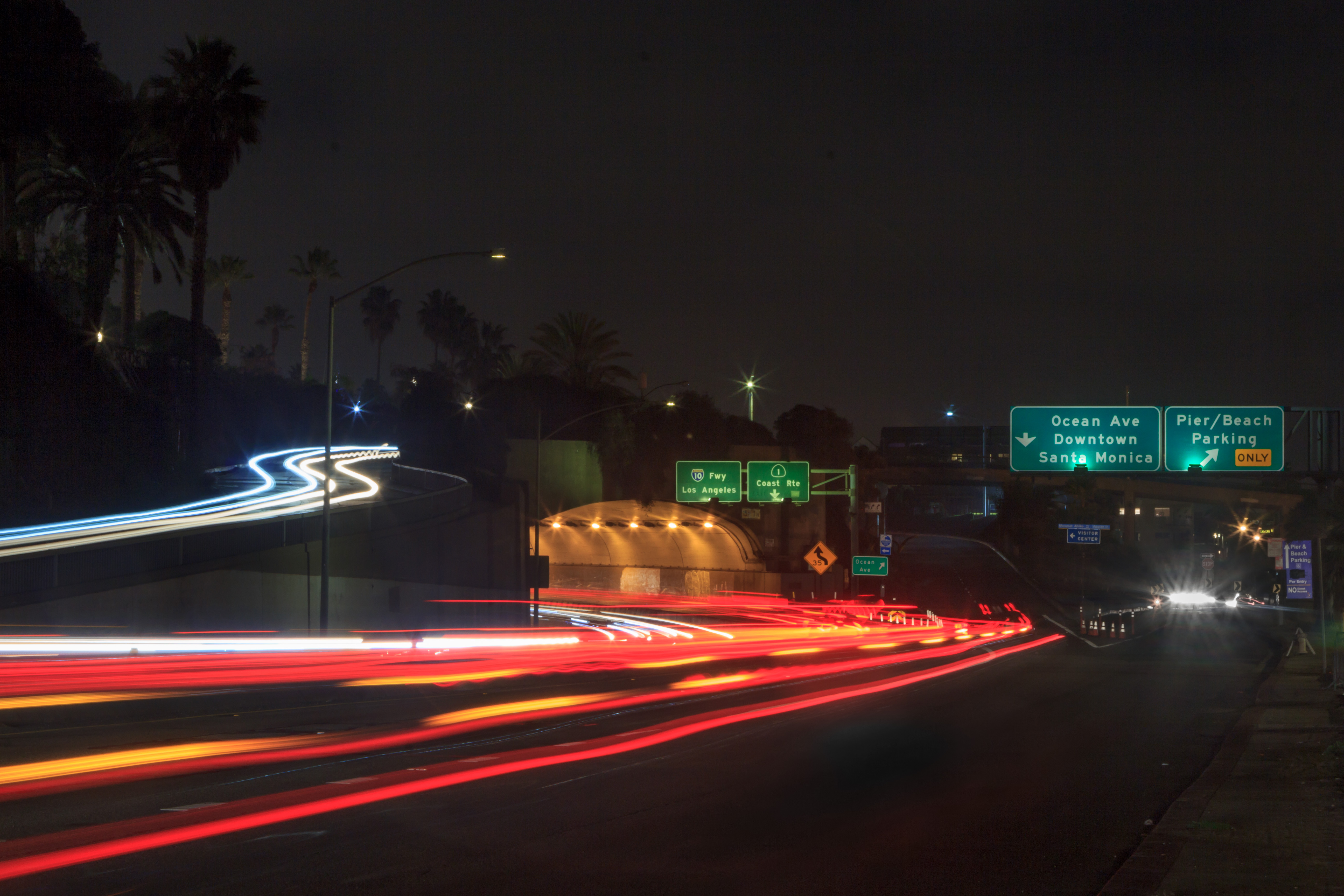 A road with busy traffic around the Santa Monica Beach