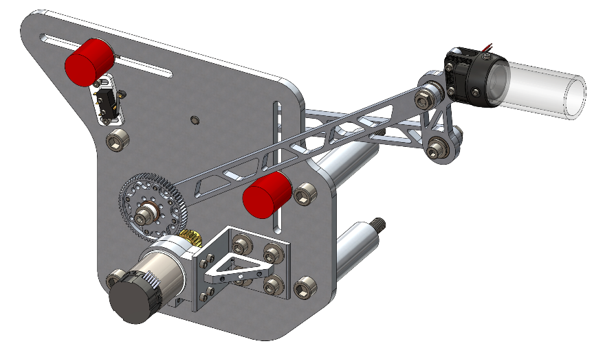 Isometric view of mechanism, including the transmission.